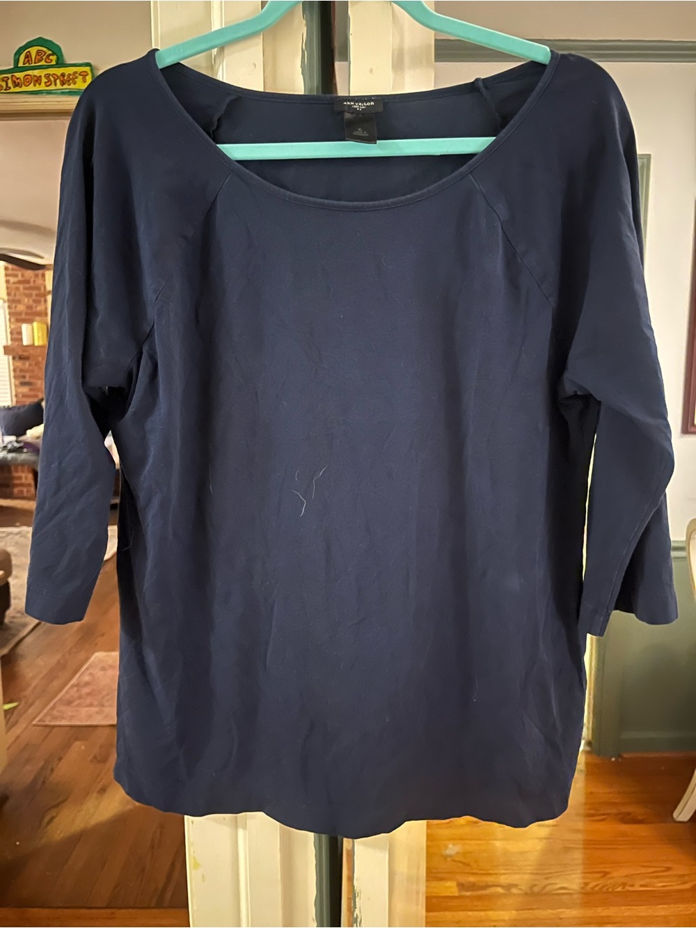 Ann Taylor Navy Long-Sleeve Scoop Neck Women's Top